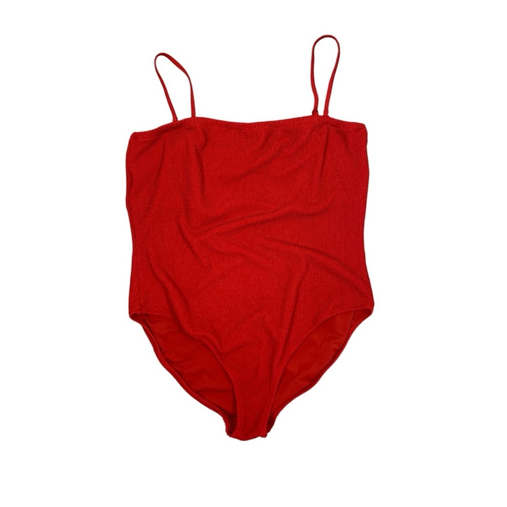 J Crew Textured Red One Piece Swimsuit Spaghetti Strap Women's Size 20